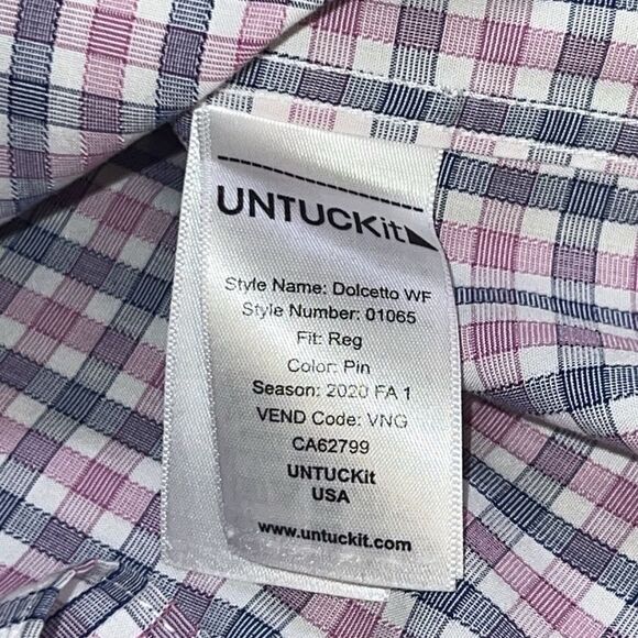 UNTUCKit Dolcetto Button Up Shirt Mens Large Wrinkle Free‎ Pink Blue White Check - Picture 7 of 8
